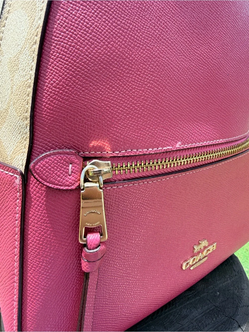 Coach Jordyn Backpack F76622 Rouge Pink Signature Canvas Leather